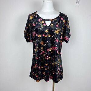 Vintage Y2K Shirt Womens Large 90s Velvet Floral Fairy Goth Whimsigoth Black